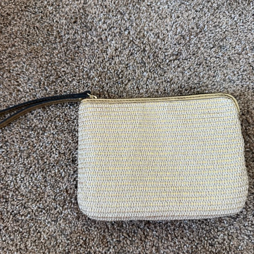 PATRICIA NASH Distressed Metallic Raffia Clutch Wristlet in Antique Gold